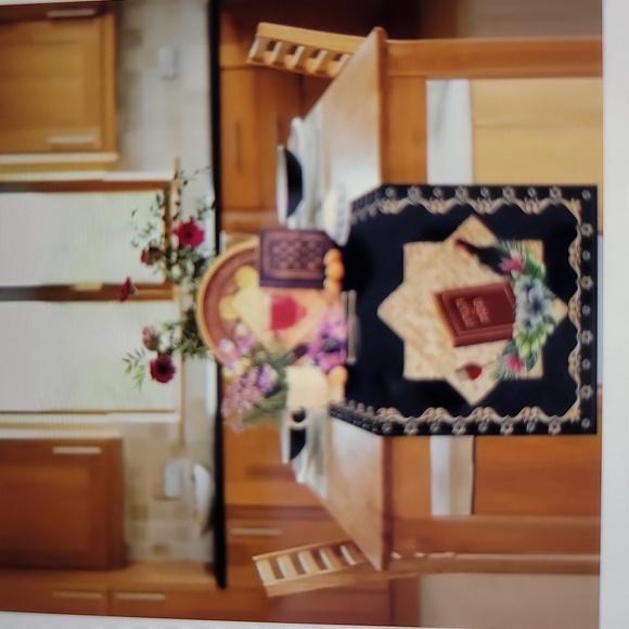 Happy Passover Table Runner Matzoh Wine  Holiday Symbols Blue Gold 14"x 72" NEW - Picture 9 of 12